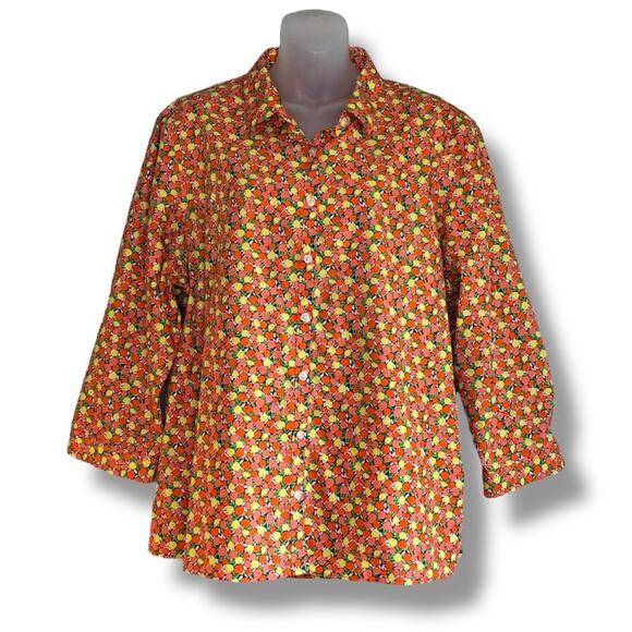 Lands' End Tops - Lands’ End No Iron Supima colorful citrus button down shirt size 18